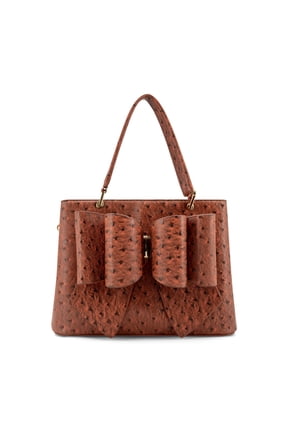 Remi Embossed Bow Satchel Bag - RUST ORANGE (OSTRICH)