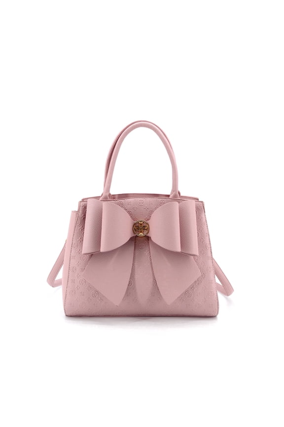 Royal Cross-Elegance Bow Satchel  Vegan Leather Crossbody Bag - Blush