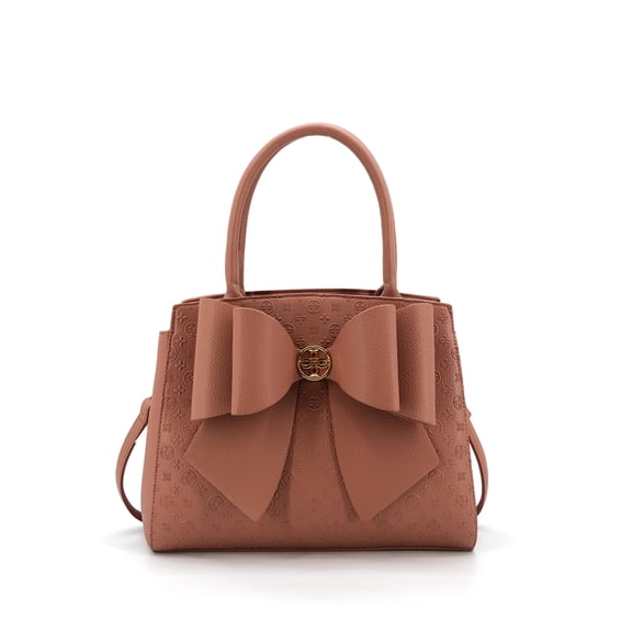 LIKE DREAMS Royal Cross-Elegance Bow Satchel Vegan Leather Crossbody Bag - Mauve