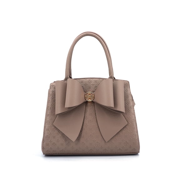 LIKE DREAMS Royal Cross-Elegance Bow Satchel Vegan Leather Crossbody Bag - Taupe