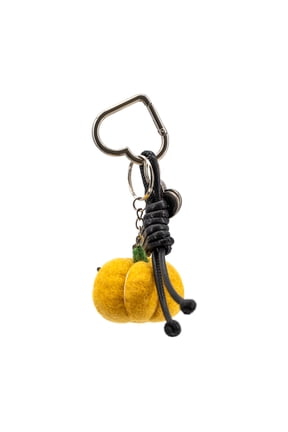 Squash Bag Charm Hand-Woven Felt Pumpkin Squash with Stitched Detailing | Key Chain | Braided Rope with Heart Ring - Yellow