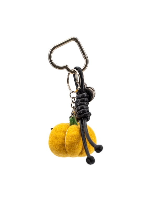 Squash Bag Charm Hand-Woven Felt Pumpkin Squash with Stitched Detailing | Key Chain | Braided Rope with Heart Ring - Yellow