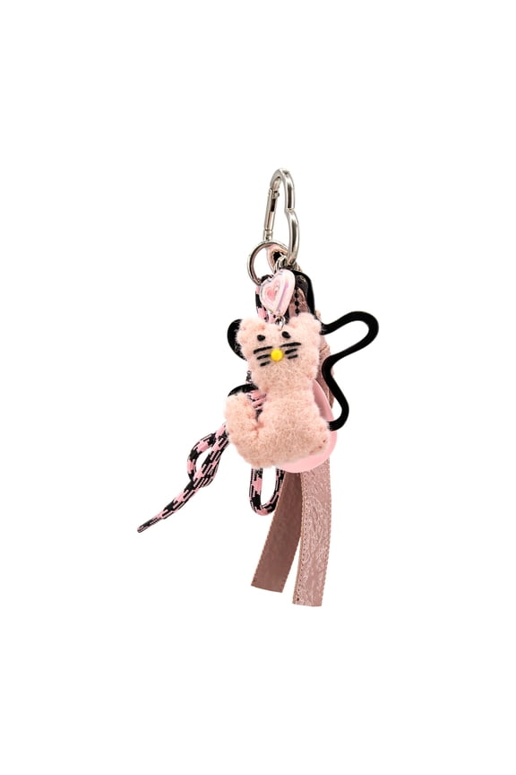Tofu Kitty Bag Charm – Hand-Woven Felt Kitty with Heart Accents Extra Attachments with Heart Ring for Bags - Blush