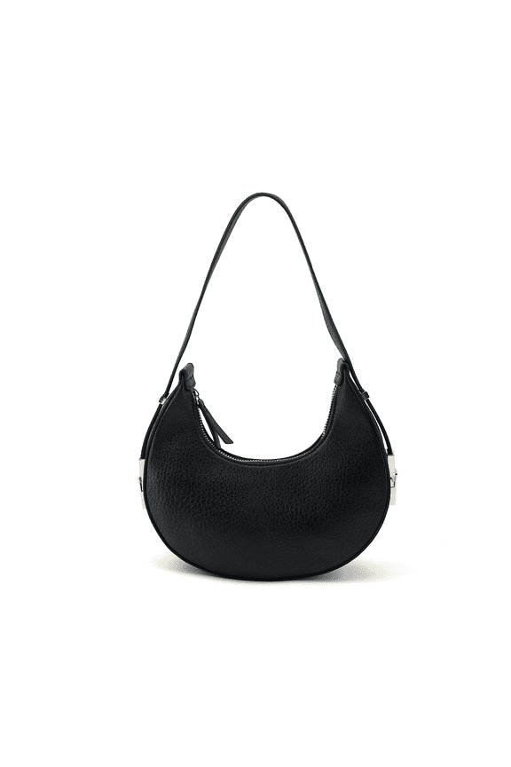 Vegan Leather Adjustable Carol Top Handle Crescent Shoulder Bag, Black