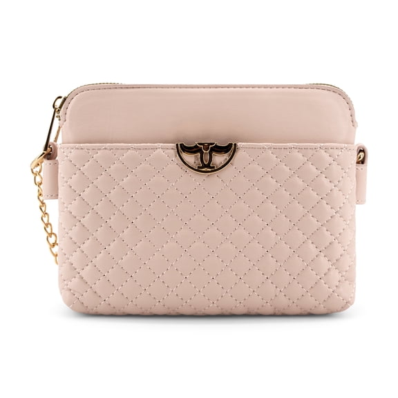 LIKE DREAMS Vegan Leather Elara Quilted Crossbody Bag - Double Zip, Spacious & Lightweight, Blush