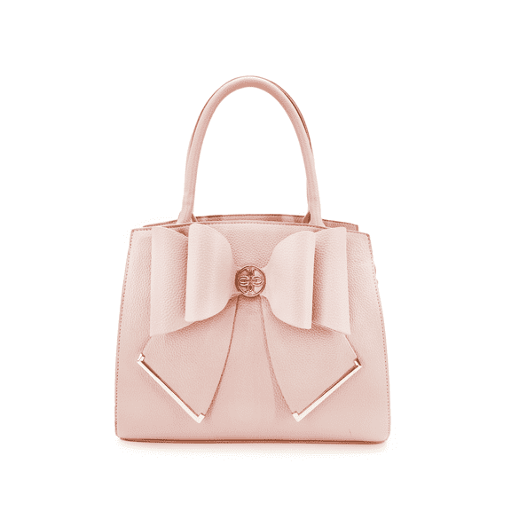 LIKE DREAMS Women's Vegan Leather Adjustable Detachable Strap Bowtie Top Handle Satchel Bag, Blush