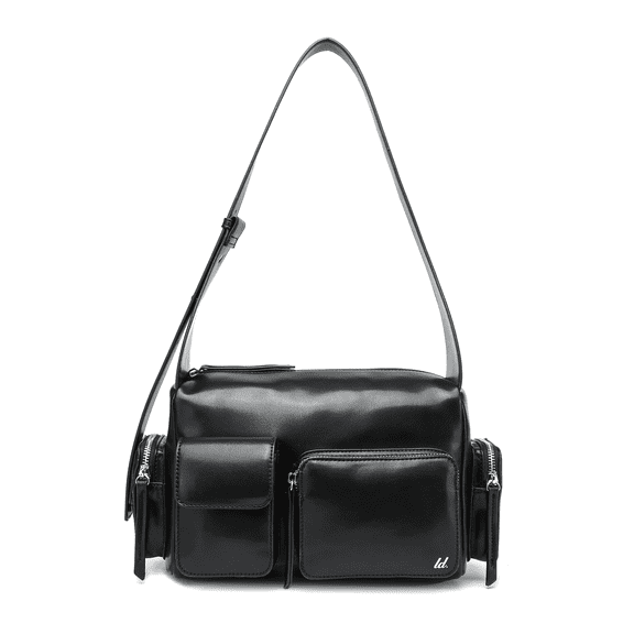 LIKE DREAMS Women's Vegan Leather Adjustable Strap Multiple Outer Pockets Nomad Shoulder Bag, Black