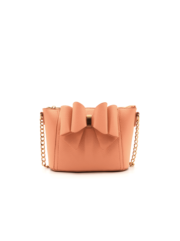 Women's Vegan Leather Chain link Strap Seren Bowtie Crossbody Bag, Coral