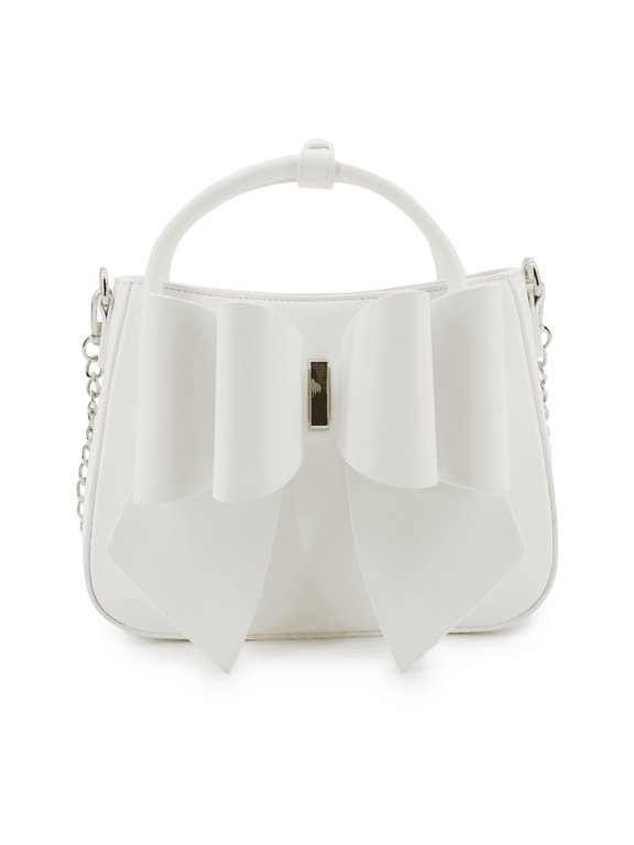 Women's Vegan Leather Detachable Chain Strap Madeline Bow Crossbody Bag, Cream