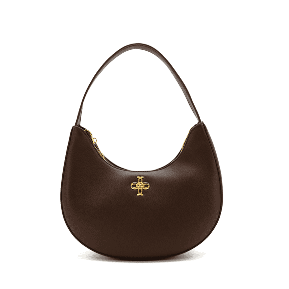 LIKE DREAMS Women's Vegan Leather Inner Zipper Pocket Noemie Half Moon Shoulder Bag, Dark Brown