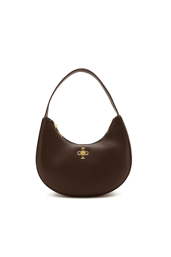 Women's Vegan Leather Inner Zipper Pocket Noemie Half Moon Shoulder Bag, Dark Brown