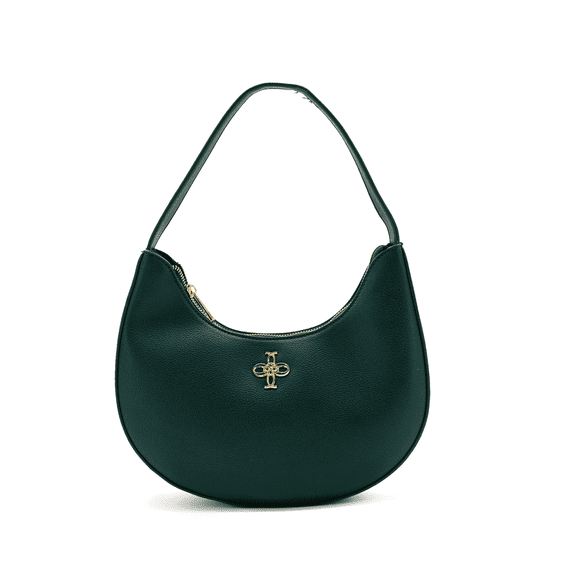 LIKE DREAMS Women's Vegan Leather Inner Zipper Pocket Noemie Half Moon Shoulder Bag, Emerald Green
