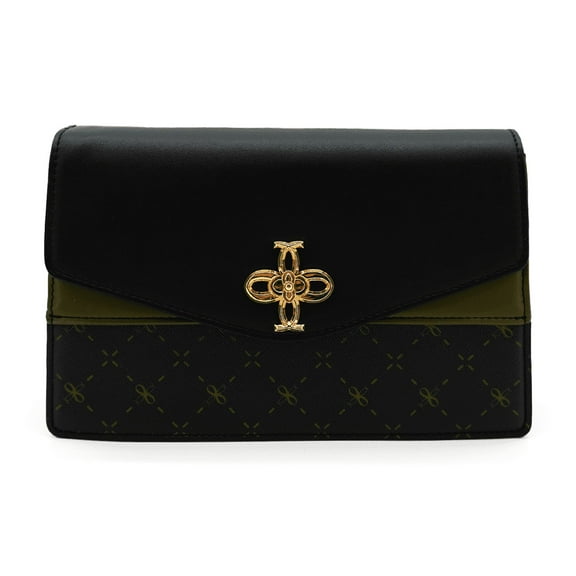 LIKE DREAMS Women's Vegan Leather Nylon Compartment Dividers Structured Crossbody Bag, Black Olive