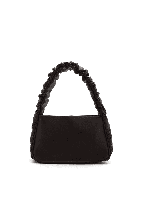 Women's Vegan Leather Ruffle Straps Daphne Scrunchie Top Handle Shoulder Bag, Oak Brown