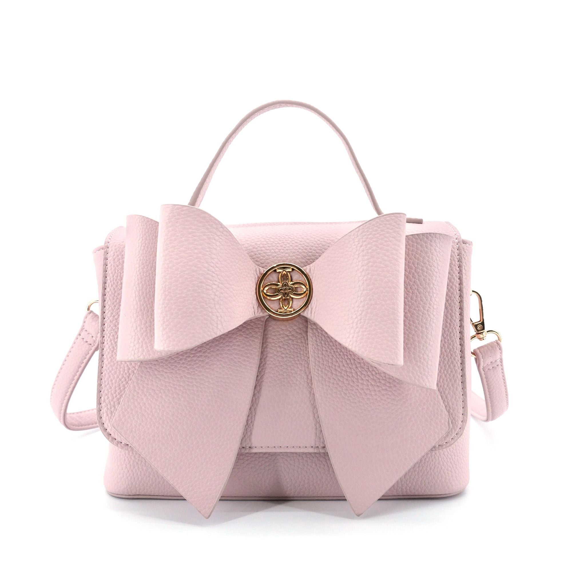 LIKE DREAMS Womens's Vegan Leather Adjustable Detachable Strap Zoey Double Bow Crossbody Bag, Blush