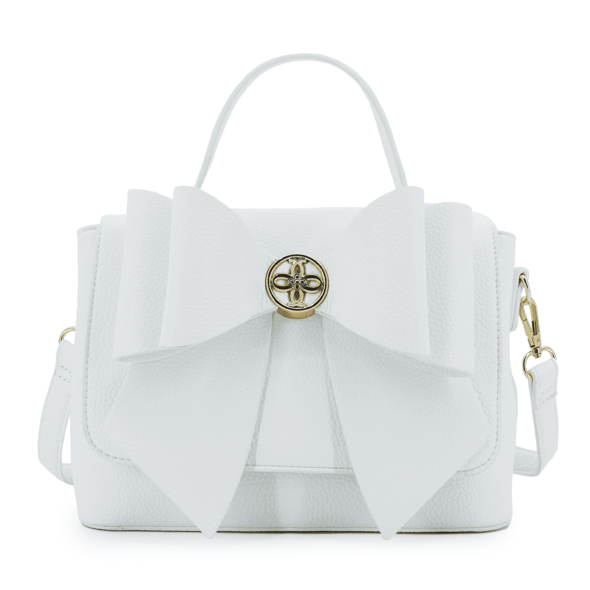 LIKE DREAMS Womens's Vegan Leather Adjustable Detachable Strap Zoey Double Bow Crossbody Bag, White