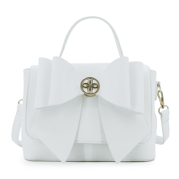 LIKE DREAMS Womens's Vegan Leather Adjustable Detachable Strap Zoey Double Bow Crossbody Bag, White