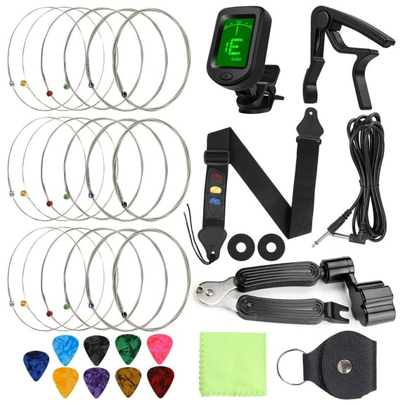 LIKEGREEN Electric Guitar Kit Include Electric Guitar strings, Guitar strap & lock, Tuner, Guitar capo, 3-in-1 String Winder, Guitar Cable, Guitar picks, Pick Holder, Cleaning Cloth (37 Pcs)