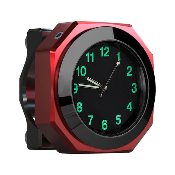 LIKEM Aluminum Alloy Motorcycle Clock Waterproof Mount Quartz Clock Watch Luminous, red