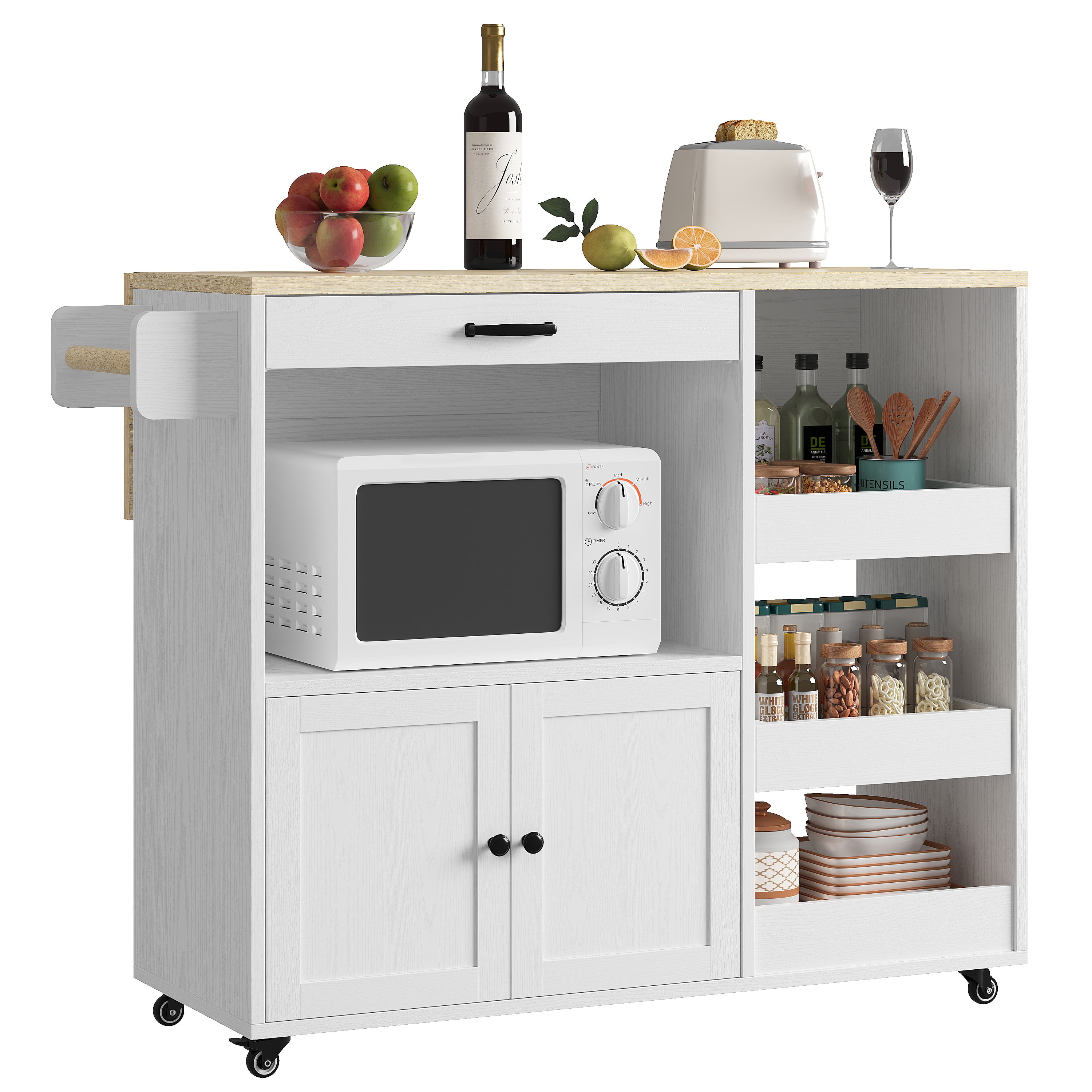 LIKIMIO 39.4" Rolling Kitchen Island Cart with Drop Leaf, Storage Cabinet, Drawer, Sliding Spice Rack & Lockable Wheels