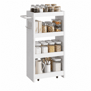 LIKIMIO Rolling Kitchen Storage Cart, Narrow Mobile Shelving Organizer with Handle and Hooks for Kitchen, Laundry, Pet Supplies