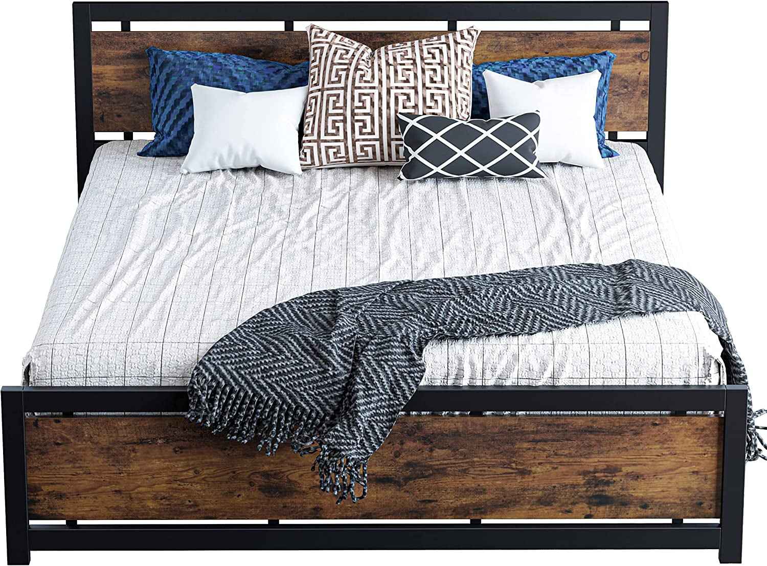 LIKIMIO 41" California King Metal Bed Frames, Sturdy and Stable for Adult Bedrooms/Vintage Brown