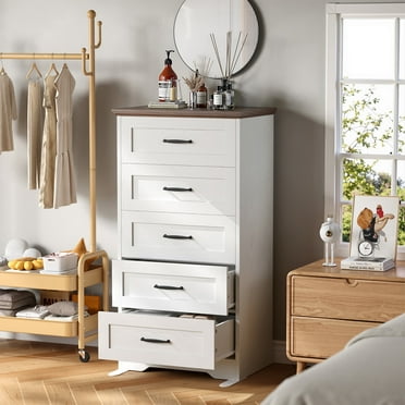LIKIMIO Modern 5 Drawers Dresser, Wooden Closet Storage Cabinet, Chest of Drawers for Bedrooms Living Room