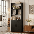 thumbnail image 1 of LIKIMIO Freestanding 63" Tall Bookcase, Wood Display Storage Cabinet with Closed Doors & Open Shelves for Living Room, Home Office & Bedroom, Black, 1 of 10