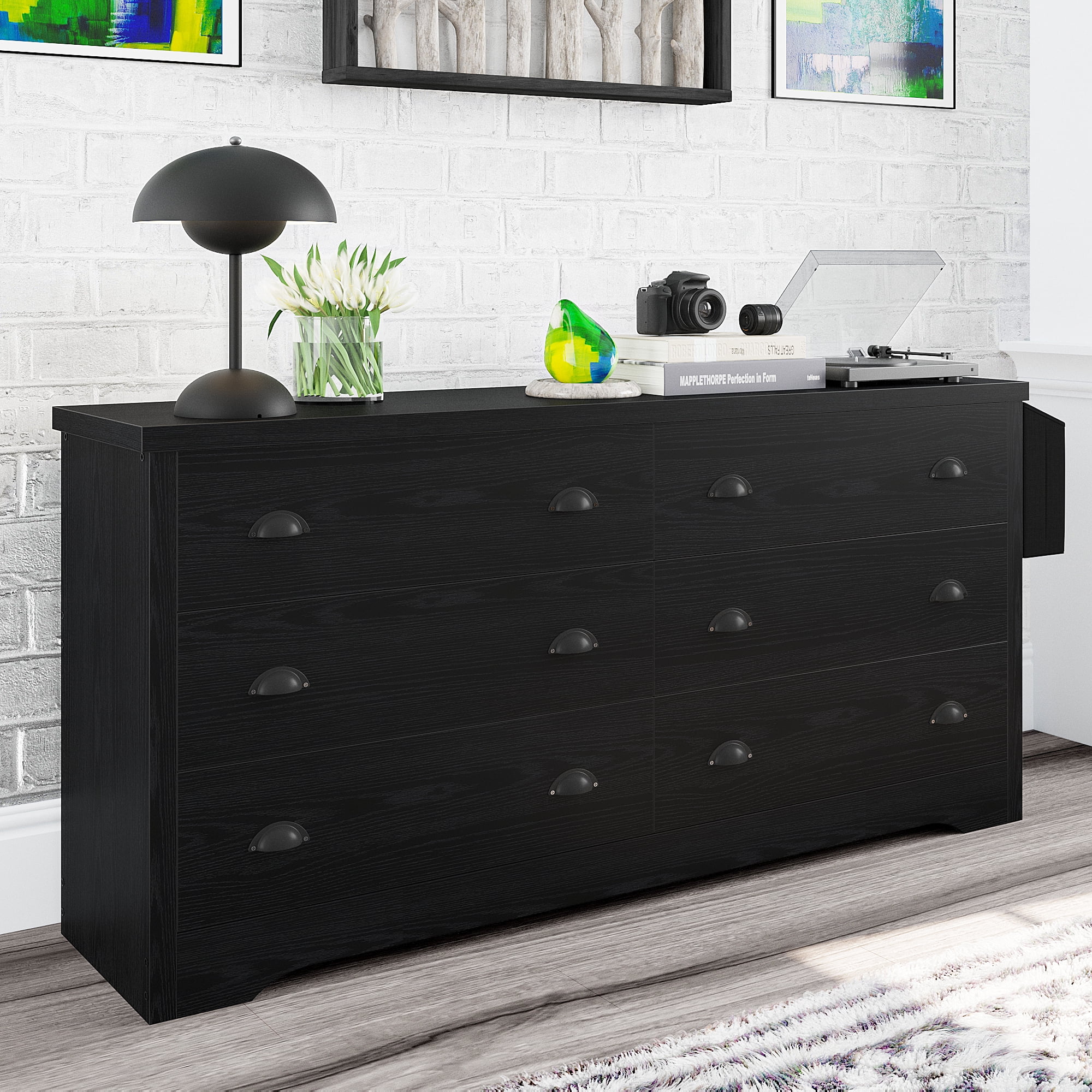LIKIMIO 6-Drawer Dresser, TV Stand with Charging Station, Storage for ...