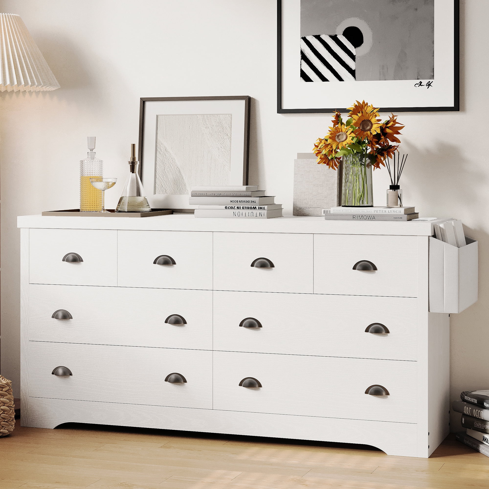 Bowery Hill 8 Drawer Gentleman's Chest in White and Silver