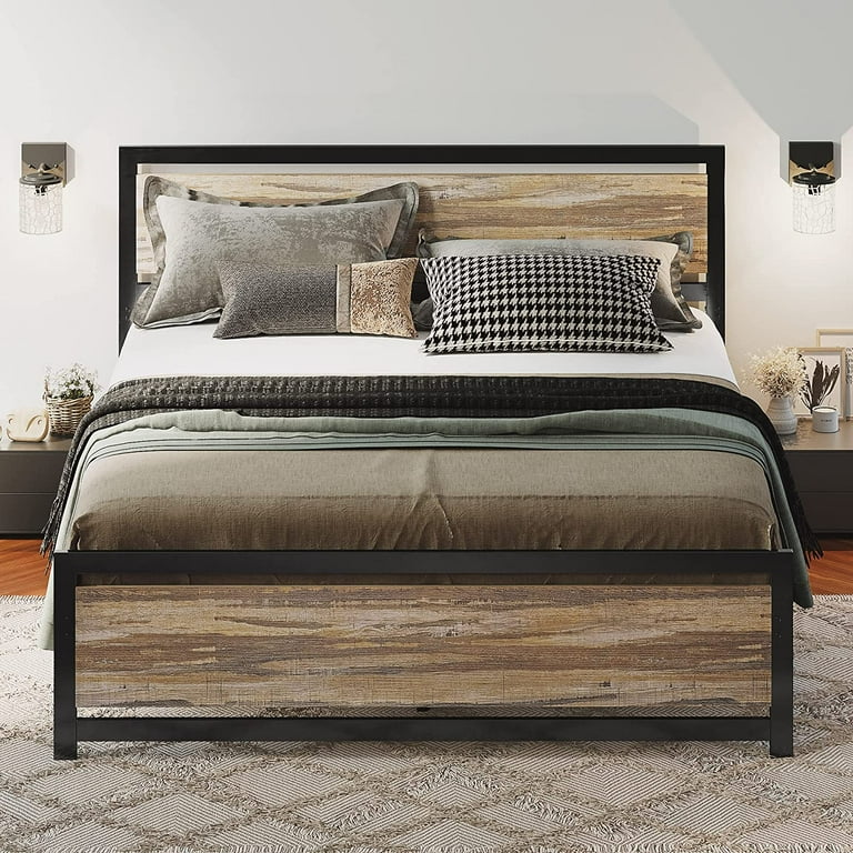 LIKIMIO Bed Frame Metal Heavy Strong Supports Industrial Queen