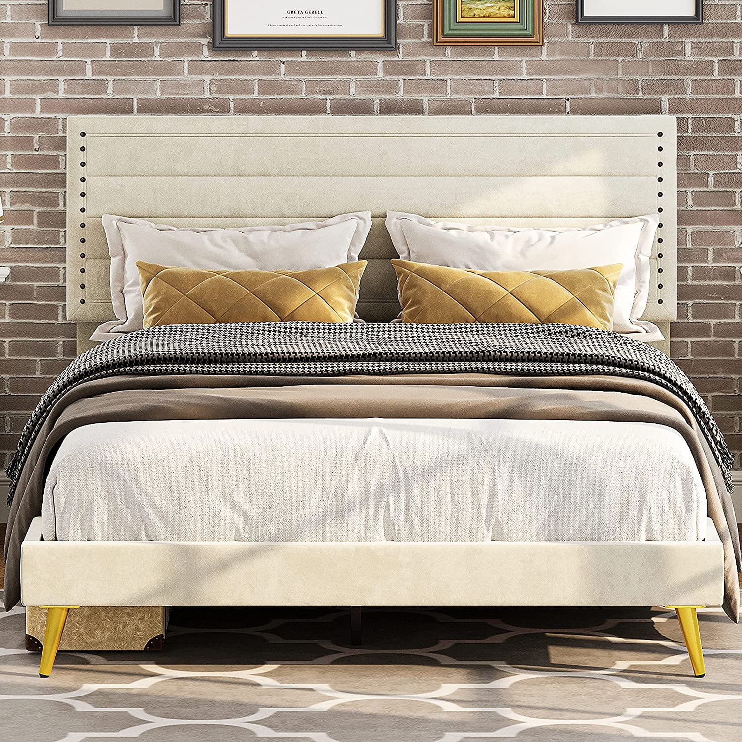 LIKIMIO Full Bed Frame, Upholstered Full Platform Bed With Headboard ...