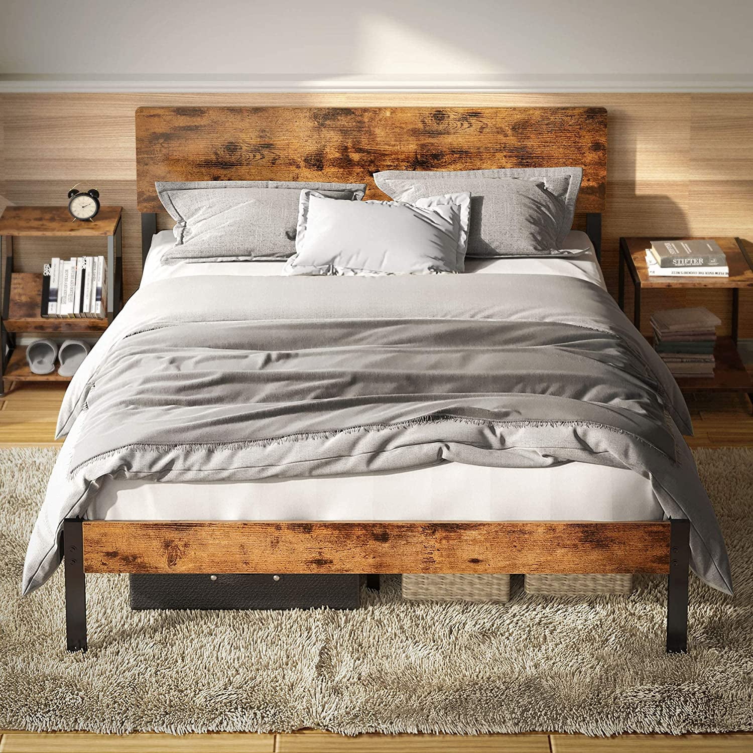 LIKIMIO Full Metal Bed Frame with MDF Headboard and Strong Support