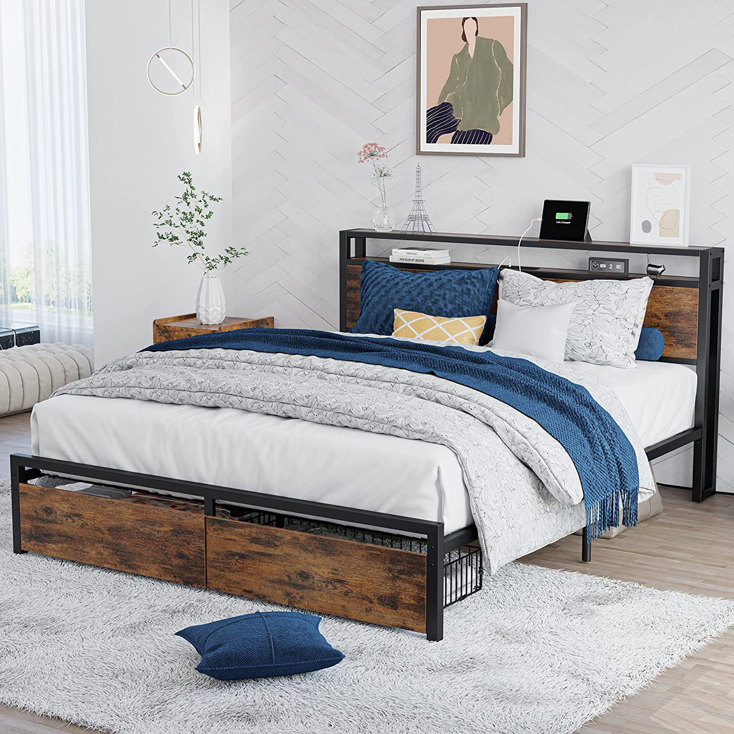 LIKIMIO Full Size Bed Frame with Storage Drawers Platform Bed with ...