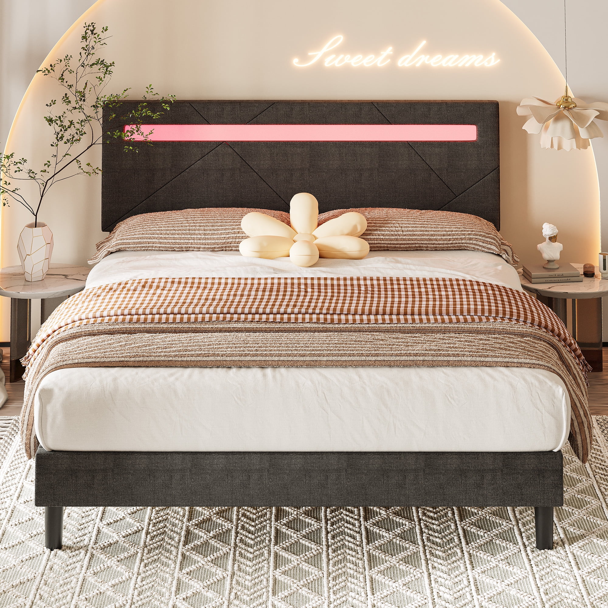 LIKIMIO Full Size Platform Bed Frame with Adjustable Upholstered