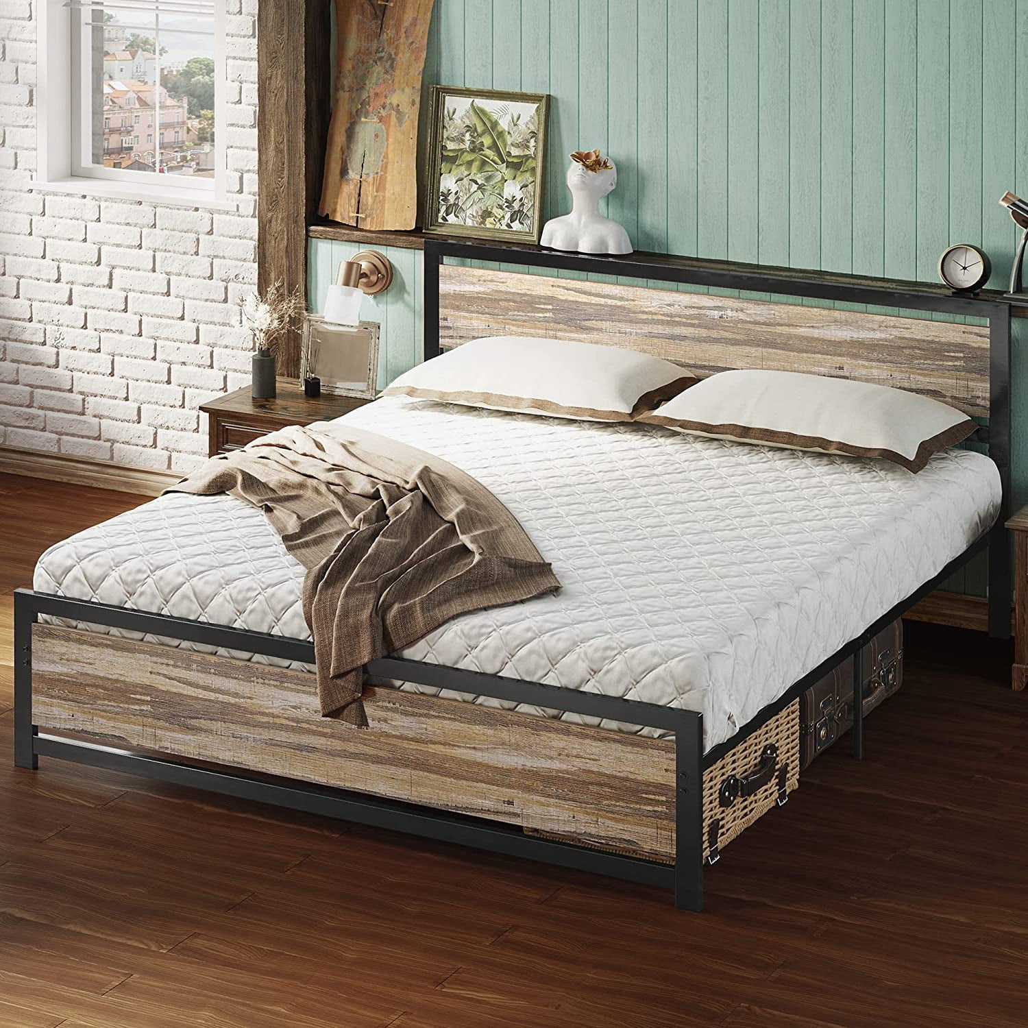 LIKIMIO Industrial Queen Bed Frame with Headboard and Footboard Strong