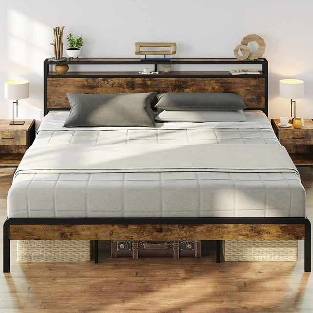 LIKIMIO King Size Bed Frame & Storage Headboard/Metal Supports