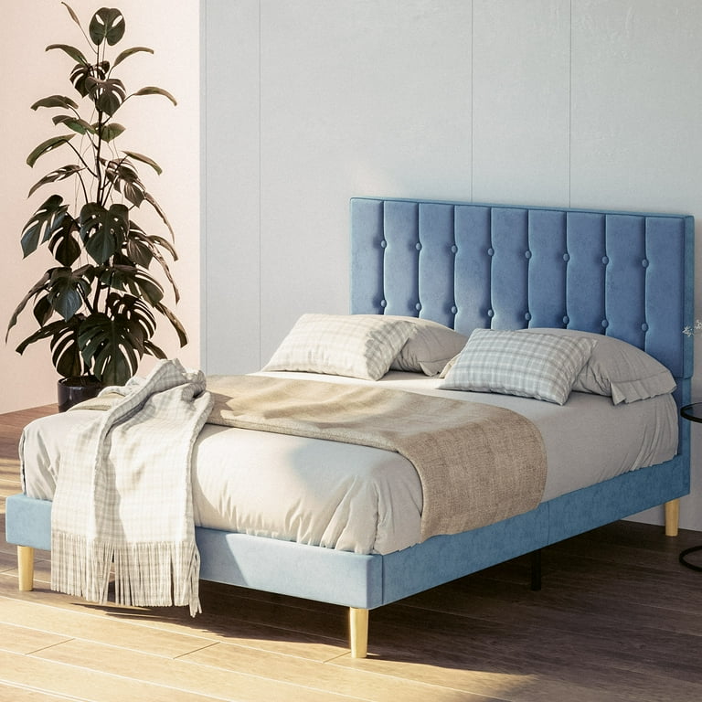Light blue upholstered bed deals