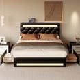 thumbnail image 1 of LIKIMIO Queen Bed Frame with LED Light,PU Leather Platform Bed,Charging Station, 4 Storage Drawers,Adjustable Crystal Button Tufted Headboard, No Box Spring Needed, Black, 1 of 8