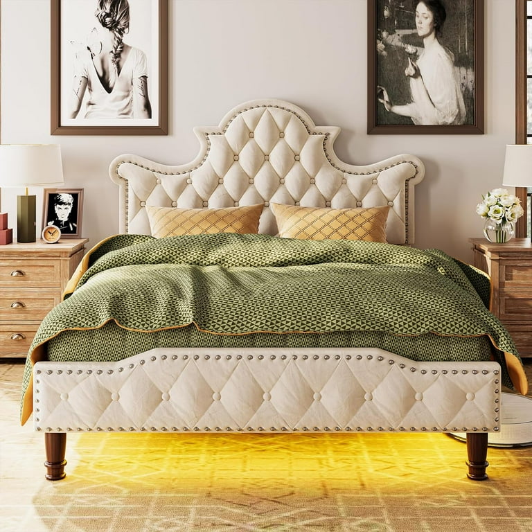 Sturdy queen bed frame with headboard online