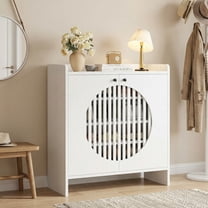 LIKIMIO 4-Tier Shoe Storage Cabinet with 2 Doors, Freestanding Shoe Rack Organizer with Adjustable Shelves for Entryway, White