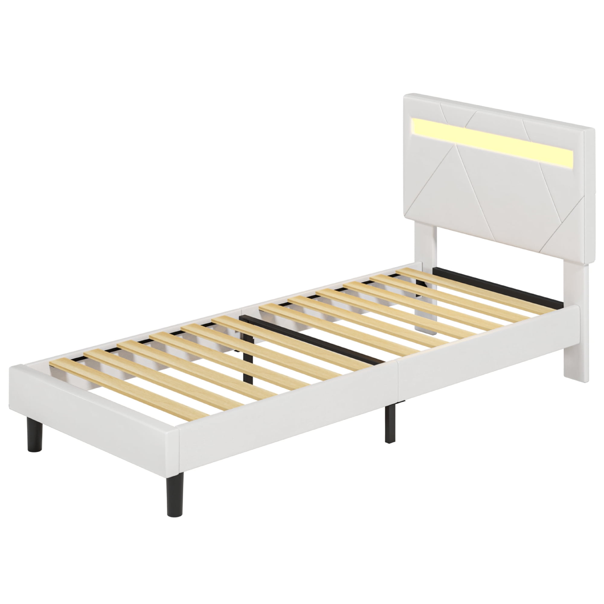 LIKIMIO Twin Bed Frame With LED Lights And Adjustable Headboard, White ...