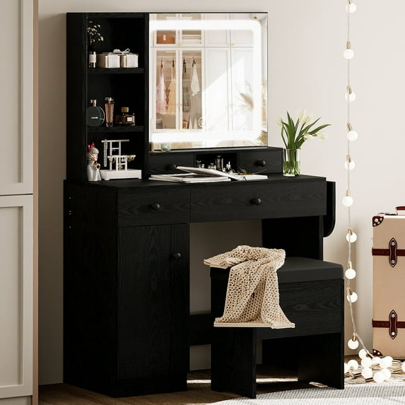 LIKIMIO Vanity Desk with Drawers Makeup Table for Bedroom, Black