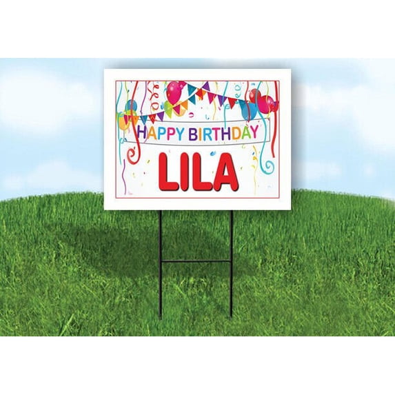 LILA HAPPY BIRTHDAY BALLOONS 18 in x 24 in Yard Sign Road Sign with Stand