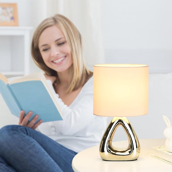 LILA Small Table Lamp for Living Room as Bedside Table Lamp for Bedroom,Modern Ceramic Table Lamp,Kids Table Lamp,Night Table Lamp,6.73.94H11.8IN,Bulb Excluded,Pink Chrome Table Lamp