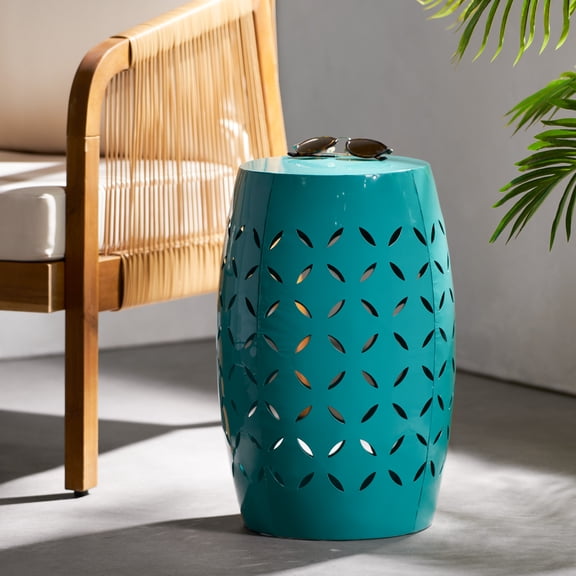 LILAC 12" Accent Side Table, Cylindrical Design End Table for Living Room, Family Room, or Entryway, Industrial Style,Coffee Side Tables for Indoor Outdoor, Teal Color