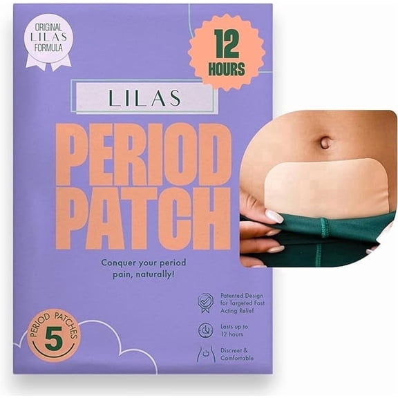 Lilas Period Pain Patch, Discreet & Plant-Based Instant Period Cramp Relief, 5 Count