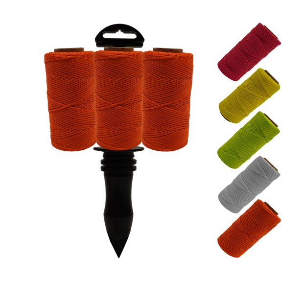 LILBURN ROPE CO. Nylon Mason Line #18 - Seine Twine for Brick Builder Construction - Level Plumb Guide Line - 3 Pack With Handle - Neon Orange 250 Foot Spools