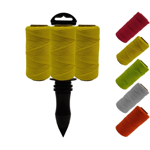 LILBURN ROPE CO. Nylon Mason Line #18 - Seine Twine for Brick Builder Construction - Level Plumb Guide Line - 3 Pack With Handle - Neon Yellow 500 Foot Spools
