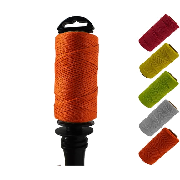 LILBURN ROPE CO. Nylon Mason Line #18 - Seine Twine for Brick Builder Construction - Level Plumb Guide Line - Neon Orange 250 Foot Spool W/ Handle